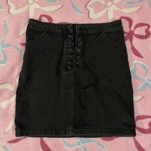 Forever 21 Solid Black Whimsigoth Tie Up Mini Skirt Juniors Size Small